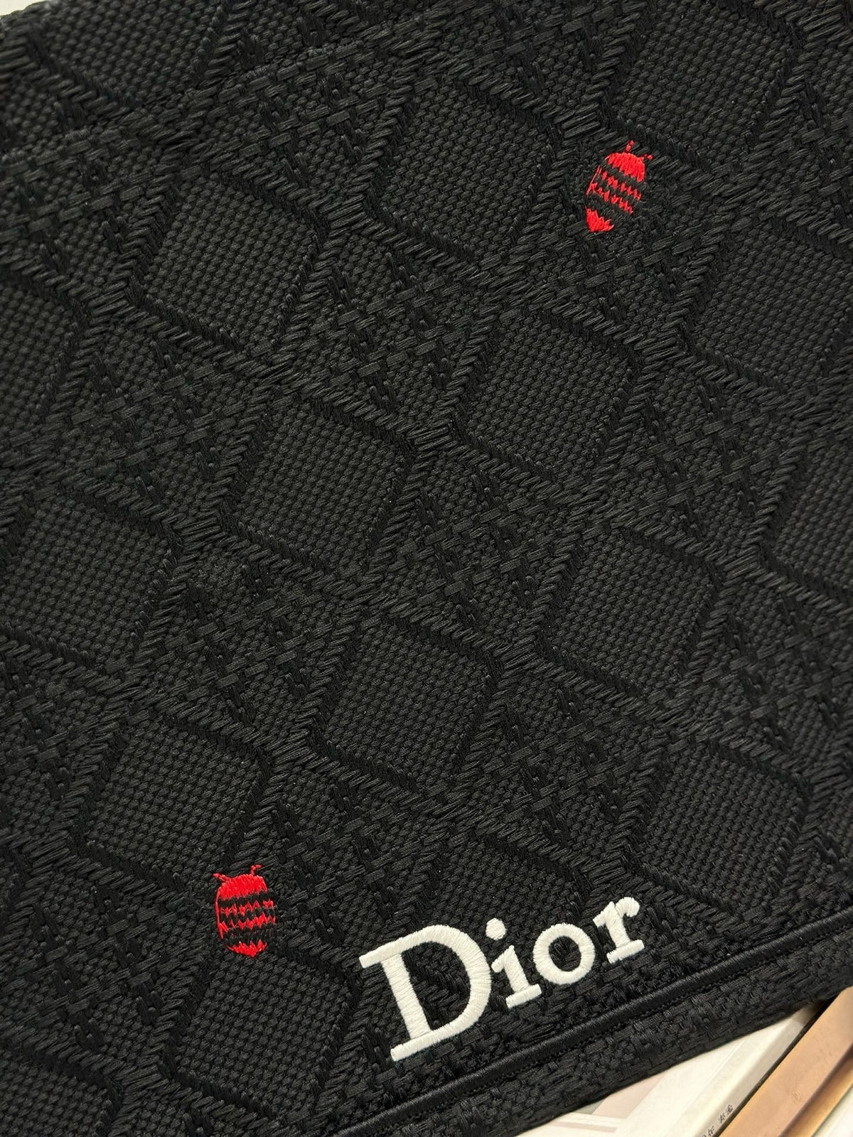 CD 2026 Book Tote Bag With Red Beetle-shaped Embellishments Black Canvas 288481