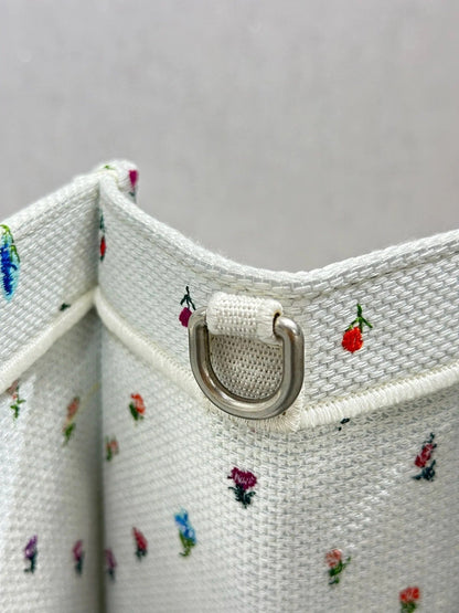 CD 2026 Book Tote Bag White Multicolor Revolution Flowers Embroidery Canvas 288406