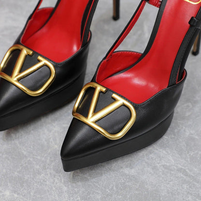 VALENTINO GARAVANI VLOGO PLATFORM SLING BACK 120 BLACK RED COWHIDE 392142
