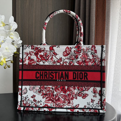 Medium CD Book Tote 36cm White and Red Heart Butterfly Embroidery